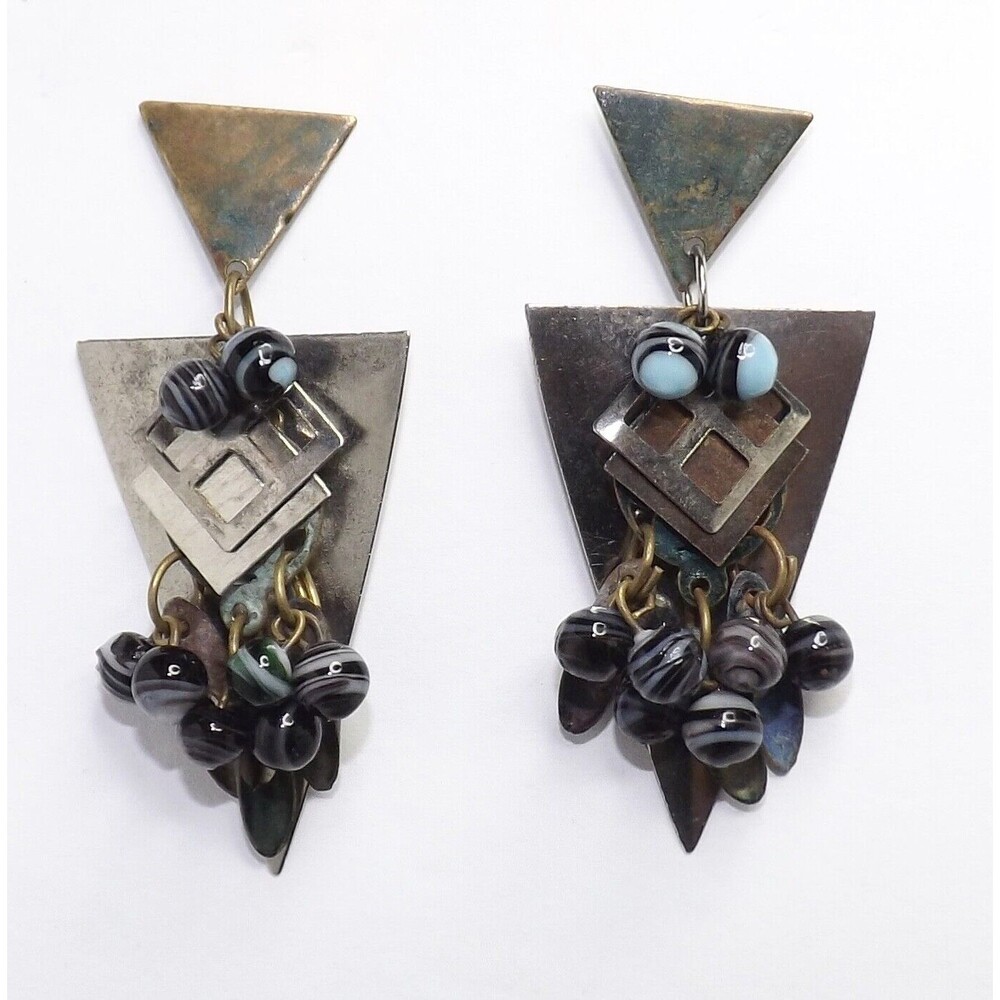 Vintage 80s Modernist Memphis style Sottsass Dangle Artisan Dangle Earrings